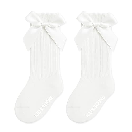 APEXULL Baby Knee High Socks Non Slip Baby Girl Socks Cotton Bow Infant Stockings Ruffle Toddler Long Sock 0-12M/1-2Y