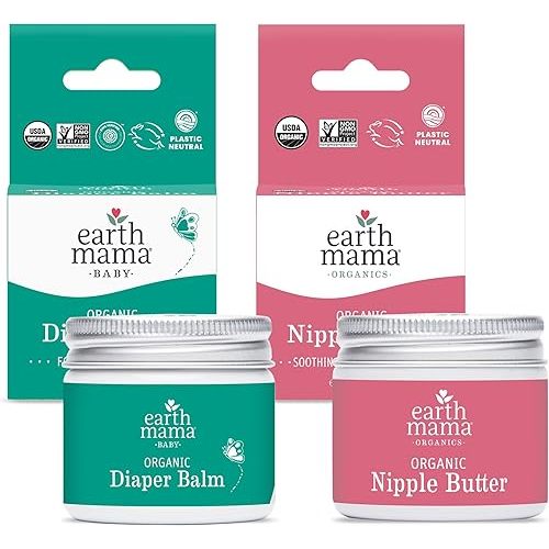 Earth Mama Nipple Butter™ & Diaper Balm | Nipple Cream & Organic Skincare for Baby | Breastfeeding & Postpartum Essentials Bundle