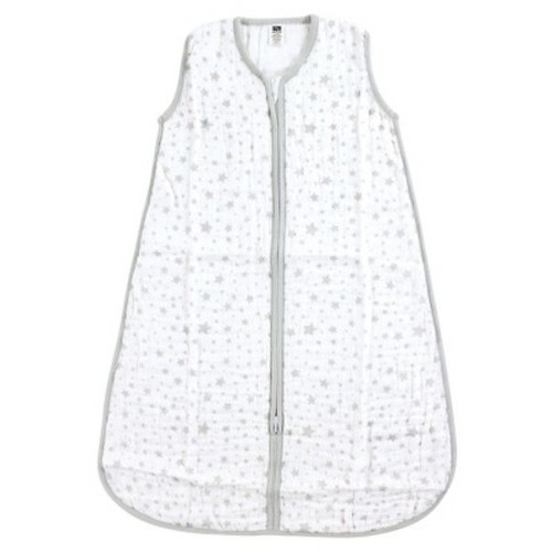 Hudson Baby Infant Muslin Cotton Sleeveless Wearable Sleeping Bag, Sack, Blanket, Gray Stars, 0-6 Months