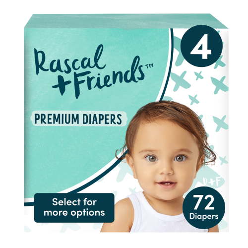 Rascal + Friends Premium Size 4 Diapers, 72 Count - Leak Protection, Dermatest Certified, 12 Hour Protection