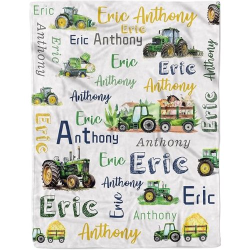 Personalized Blanket for Boy Newborn Custom Tractor Baby Blanket with Name Customized Gift for Baby Shower Christmas Birthday Gifts