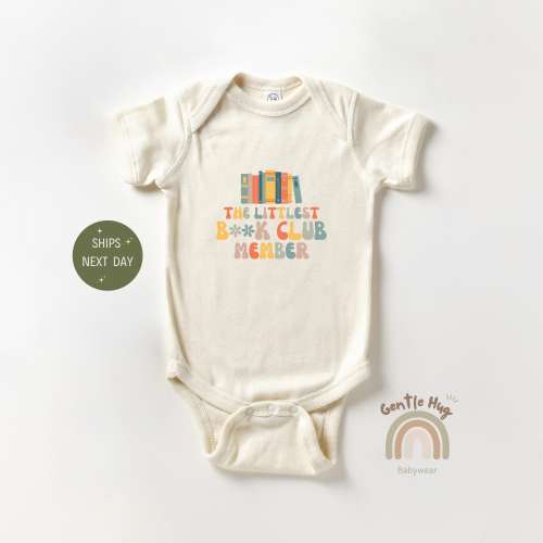 The Littlest Book Club Retro Member Bodysuit, Book Club Baby Onesie®, Book Lover Baby Onesie®, Baby Shower Gift, Cute Bookworm Baby Onesie®