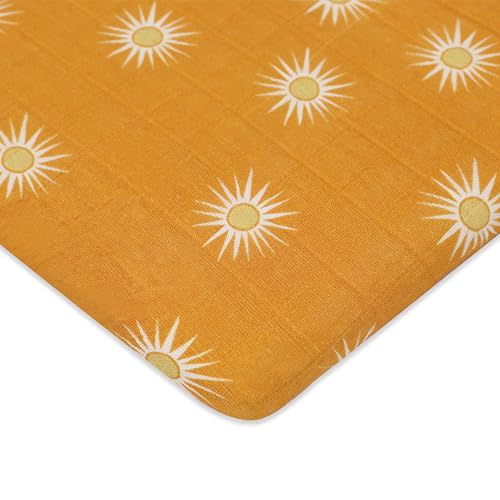 Babyletto Muslin Baby Bassinet Sheets for Girls & Boys - GOTS Certified Breathable Organic Cotton Cover - 360° Fitted, Soft, Gentle & Cozy Rectangle Bedside Bassinet Sheets - Golden Hour