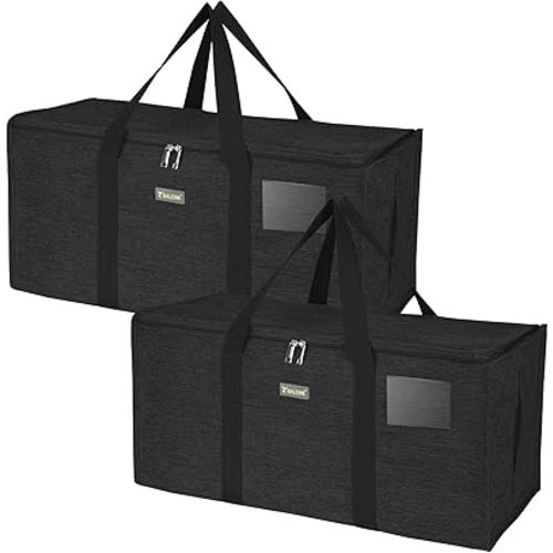 BALEINE Extra Large Storage Tote with Zippers & Carrying Handles, Heavy-Duty Oxford Fabric Moving Bags for Laundry, Space Saving, Storage, 2-Pack, Charcoal Black