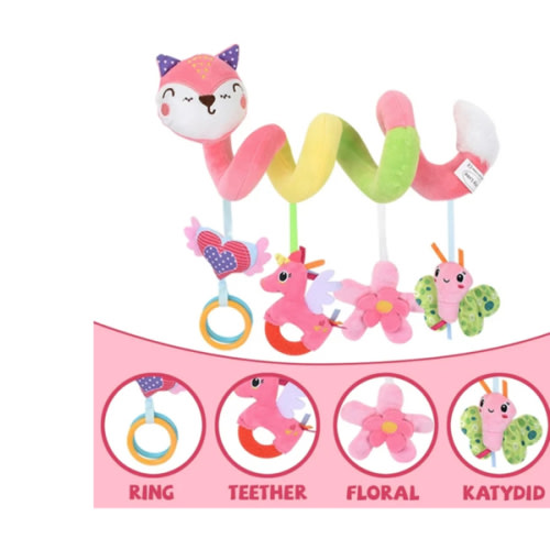 Baby Car Seat Toys, Stroller Toys, Car Seat Toys for Infants 0-6 Months, with Musical Owl Rattle Sheep Beep Ladybug Squeaker