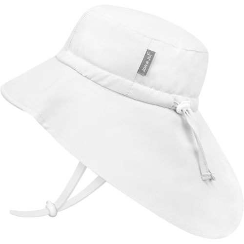 JAN & JUL Girls' Quick Dry Sun-Hat with Neck Flap for Swimming, 50+ UPF Hat for Toddlers (M: 6-24 Months, White)