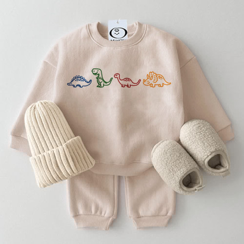 Baby Four Dinosaurs Beige Sweatshirt 2-piece Set