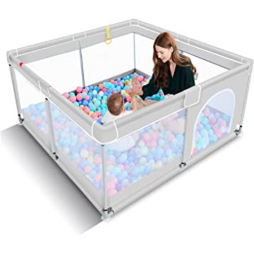 TODALE Baby Playpen, Medium Playpen for Babies and Toddlers, Indoor & Outdoor Kids Activity Center, Kids Safety Play Pens Play (Light Grey, 50"×50")
