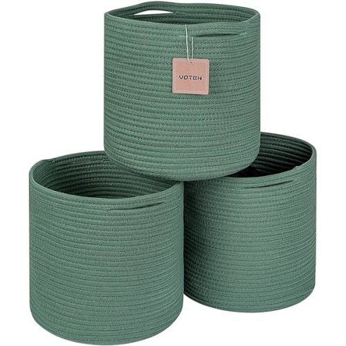 voten Storage Cubes Baskets Bins Organizer 11x11x11'' Fit 12x12''Cube Storage Organizer Bookcases Shelves,Roomy Cute Durable Woven Cotton Storage Basket for Organization,Round 3Pack Mixed Black