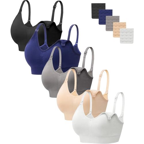 HBselect Women Maternity Bras 5 Pack Nursing Bras for Breastfeeding Seamless Pregnancy Sleep Bralette with Extra Extenders