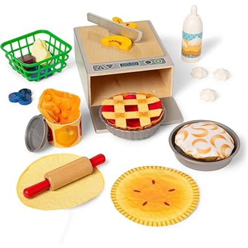 Melissa & Doug Make and Bake Pies Pretend Play Food Set and Wooden Oven with Squishy Dough for Ages 3+ - FSC Certified