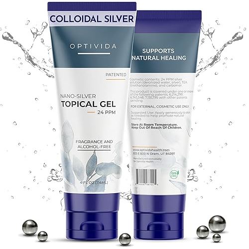 OPTIVIDA Colloidal Silver Gel For Wound Care, Natural Topical Skin Healing | Nano-Silver Topical Gel For Wounds, Burns, Rashes, Skin Irritations, Unscented (4 Oz.)