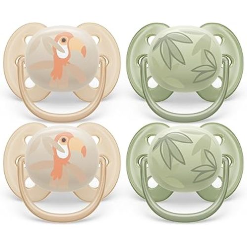 Philips Avent Ultra Soft Pacifier 0-6m, Toucan/Green Leaves, 4 pack SCF091/24
