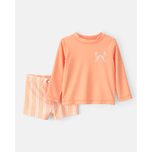 Baby Boy 2-Piece Long-Sleeve Rashguard Swimsuit Set - Orange