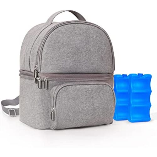 Breast Pump Bag, TSRETE Breastmilk Cooler Bag with Ice Packs, Double Layer Detachable Baby Bottle Bag for Working & Traveling Breastfeeding Moms