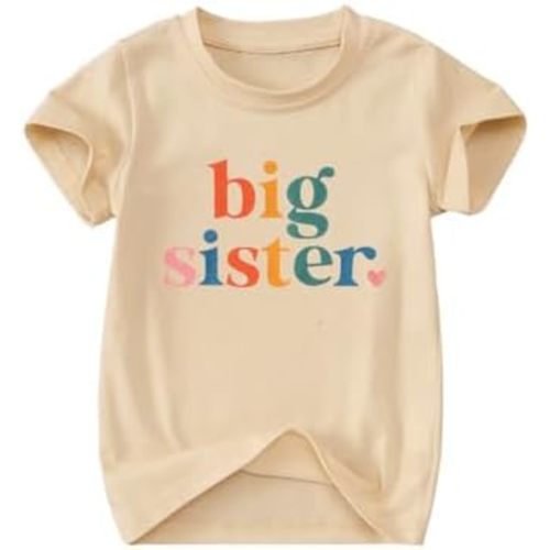 Toddler Big Sister T-Shirt Big Sis Sibling Reveal Crewneck Tee Baby Girls Short Sleeve Announcement Summer Cute Top