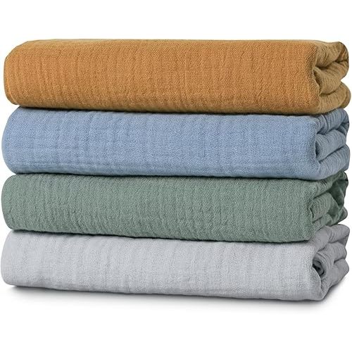 Muslin Swaddle Blankets for Baby Girls and Boys, 4 Pack Breathable and Skin-Friendly Newborn Receiving Blanket, 100% Cotton Swaddle Wrap, Essentials Infant Shower Items, Toddler Gift (Bright Colors)