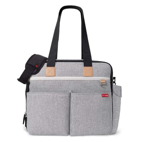 Skip Hop Diaper Bag: Iconic Duo Weekender, Extra Large Capacity with Changing Pad & Stroller Attachment, Grey Melange