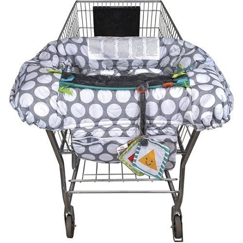Boppy Preferred Shopping Cart Cover with Storage Pouch, Gray Jumbo Dots with Changeable SlideLine Toy, Plush Minky Seat, 2-Point Safety Belt, Wipeable and Machine Washable, 6-48 Months