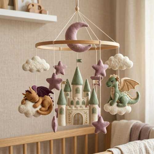 Dragon Adventure Theme Baby Mobile, Fantasy Castle Nursery Decor, Cute Animal Nursery Gift, Baby Decor