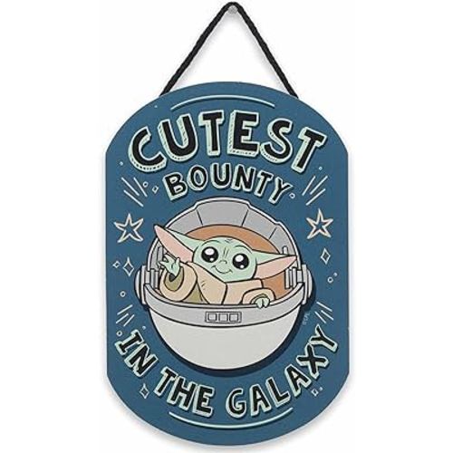 Open Road Brands Disney Star Wars The Child Cutest Bounty in The Galaxy Hanging Wood Wall Decor - Cute Grogu Sign for Kids' Bedroom or Nursery