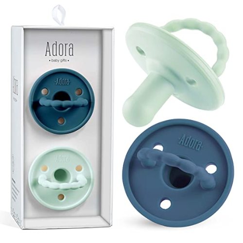 Baby Soother Pacifiers - Silicone Pacifier for Boys/Girls - Newborn Pacifiers Set of 2 - Newborn Baby Essentials, BPA Free - Denim / Sky