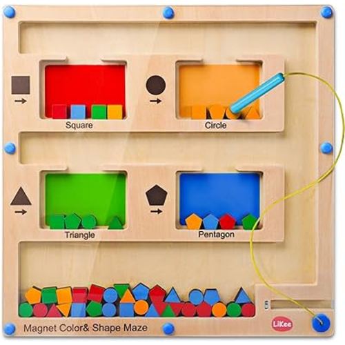 Likee Magnetic Color Maze, Wooden Montessori Toys for 2 3 Year Old Toddler Activities, 18+ Month Kids Magnet Shape Matching Puzzle Board Game, Fine Motor Skill Toy for 1-5 Boy Girl Preschool Education