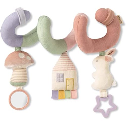 Itzy Ritzy Spiral Car Seat & Stroller Activity Toy; Includes Dangling Ring, Mirror and Textured Ribbons; Pastel Rainbow
