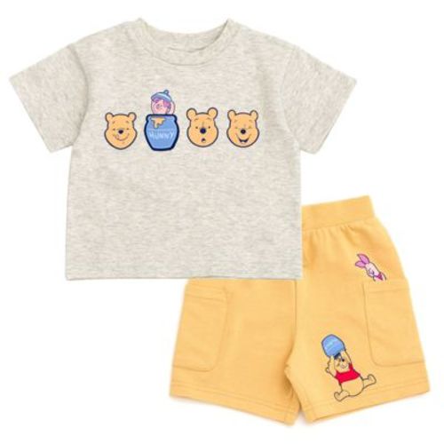 Disney Winnie The Pooh Newborn Baby Boys T-shirt And French Terry Shorts Outfit Set Oatmeal Heather / Yellow Winnie The Pooh 3-6 Months
