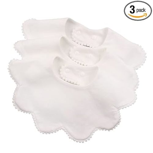 3 PCS White Flower Baby Bibs Infant Burp Clothes for Baby Girls Saliva Towel Cotton Infant Toddler Girls Bibs (3PCS-White)