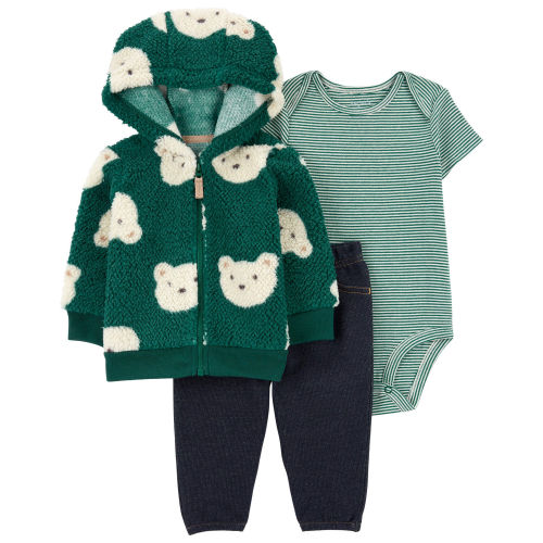 Baby 3-Piece Bear Sherpa Little Jacket Set