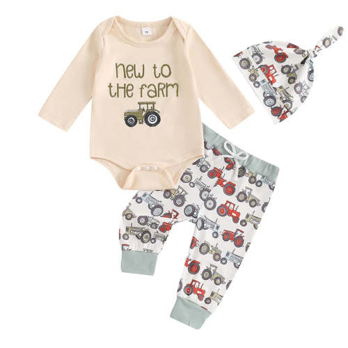 Baby Boys 3Pcs New To The Farm Long Sleeve O-Neck Embroidery Romper wi – August + Willow