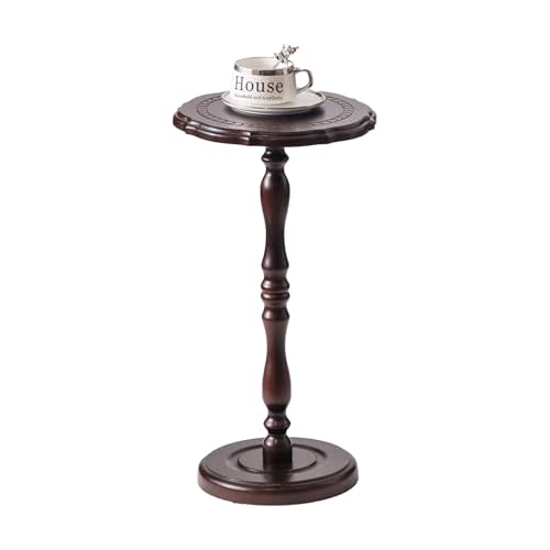 100% Solid Wood Round Side Table, Small Drink Table for Small Spaces, Modern End Table Accent Nightstand for Bedroom, Living Room, Corners and Office, Brown