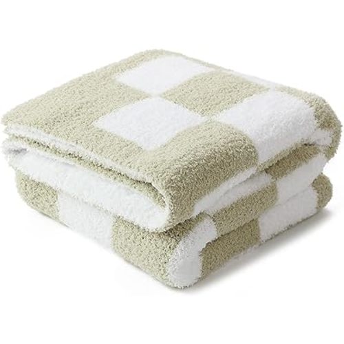 Checkered Microfiber Reversible Blanket, Fluffy Fuzzy 3D Chessboard Grid Toddler Blanket, Ultra Soft Gingham Plush Blankets for Newborns Infants and Toddlers 30''x40'' (Sage)