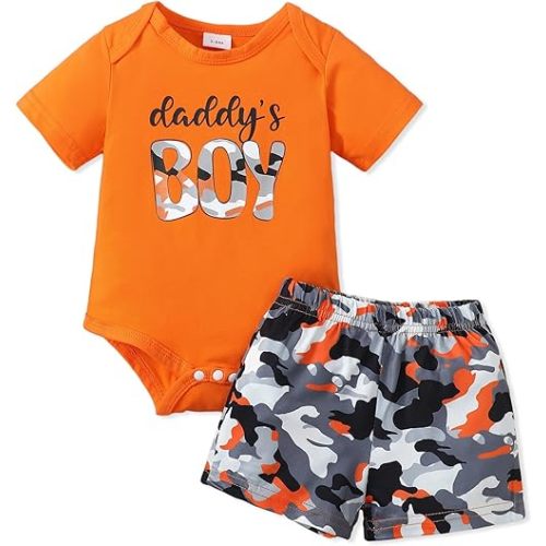 NZRVAWS Newborn Baby Boy Clothes Letter Printed Romper Shorts Summer Infant Outfits Camo Clothing Set 0 3 6 9 12 Months
