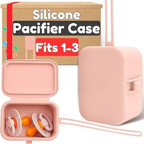 Baby's Aid Baby Silicone Pacifier Case for Diaper Bag, Stroller or Purse | Fits 1-3 Pacifiers, Fully Sealable Closure | BPA Free, Easy to Clean One-Piece Design, Pacifier Holder Case, Binky Holder