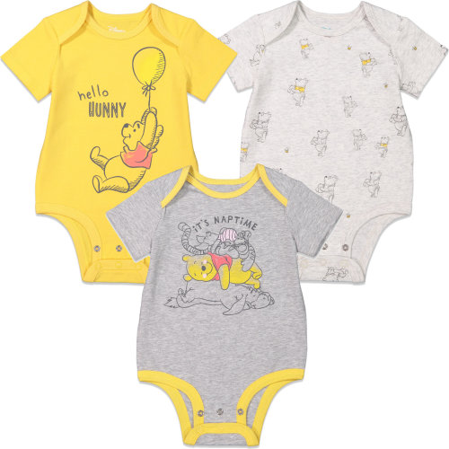 Disney Winnie the Pooh Baby Boys Cuddly Short Sleeve Newborn Bodysuits, 0-3 Months, 3 Pack