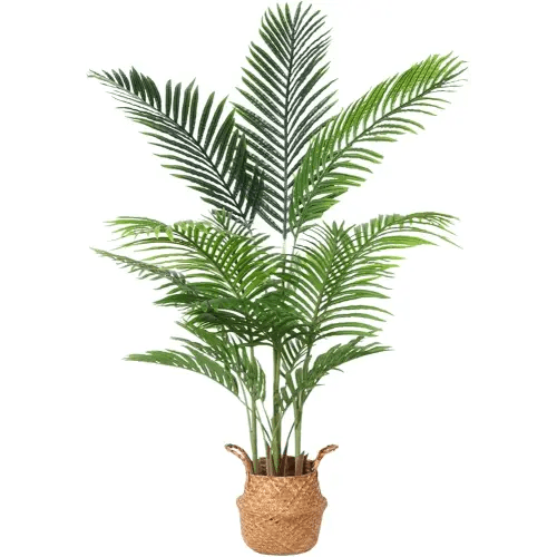 Artificial Areca Palm Plants 4.6Ft Fake Dypsis Lutescens Tree with 15 Trunks in Pot and Woven Seagrass Belly Basket Tropical Faux Plant for Home Indoor Outdoor Office