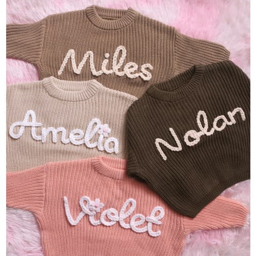Personalised Baby Sweater, Custom Baby Name Sweater, Hand Embroidered Name Baby Sweater, Newborn Sweater with Name, 1st Birthday Gift Baby