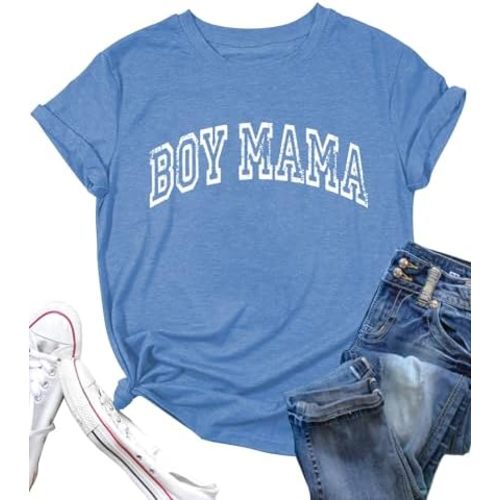 Mama Shirt Boy Mom Shirts for Women: Funny Mama Print T-Shirts Causal Short Sleeve Tee Tops