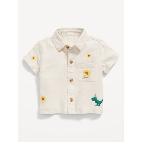 Embroidered Short-Sleeve Linen-Blend Shirt for Baby