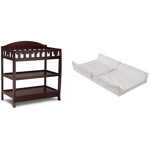 Delta Children Infant Changing Table with Pad, Espresso Cherry & Foam Contoured Changing Pad with Waterproof Cover