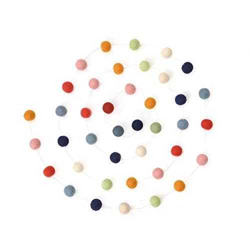Glaciart One Felt Ball Garland (2-Pack) Pom Pom Garland - 8 Feet, 40 Balls, 7 Gender Neutral Colors, Nursery Decor, Bunting, Birthday Party Decorations, Easter, Photo Prop