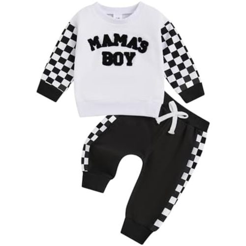 Toddler Baby Boy Fall outfit Mama's Boy Letter Embroidery Sweatshirt Top Elastic Pants Set Cute 2pcs Winter Clothes