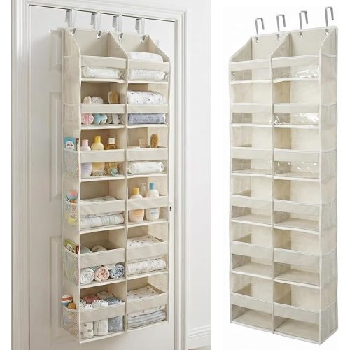 HOMELUX THEORY UPGRADED 6 Tiers Over The Door Organizer Hanging - 100D EXTRA THICK & 50lbs HUGE CAPACITY, 12 Side Mesh Pockets Over The Door Shoe Organizer, Hanging Closet Organizer (Ivory, XL)