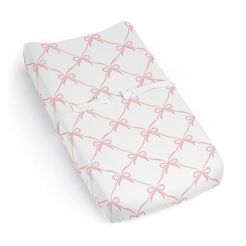 Sweet Jojo Designs Baby Changing Pad Cover Sheet (Pink Bows) for Girls, Infant/Newborn Diaper Table Change Mat Cover (Solid Blush & White Bow for Ballerina, Ballet Dancer, Princess Collection)