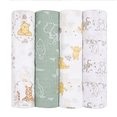 aden + anais essentials™ Disney® 4-Pack Winnie the Pooh Swaddle Blankets in White/Green