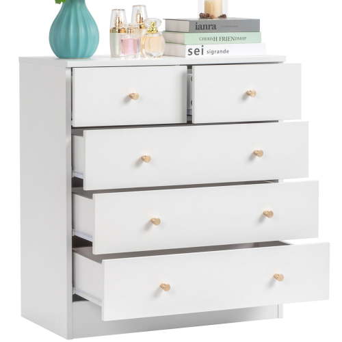 UBesGoo 5 Drawer Wood Dresser for Bedroom, Chest of Drawers, Storage Organization Unit for Clothing, White