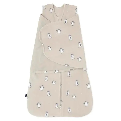 HALO Micro-Fleece Sleepsack Swaddle, 3-Way Adjustable Swaddle Blanket for Newborn and Infants, TOG 3.0 for Cold Climates, Hip Healthy, Penguin Pals, Newborn, 0-3 Months