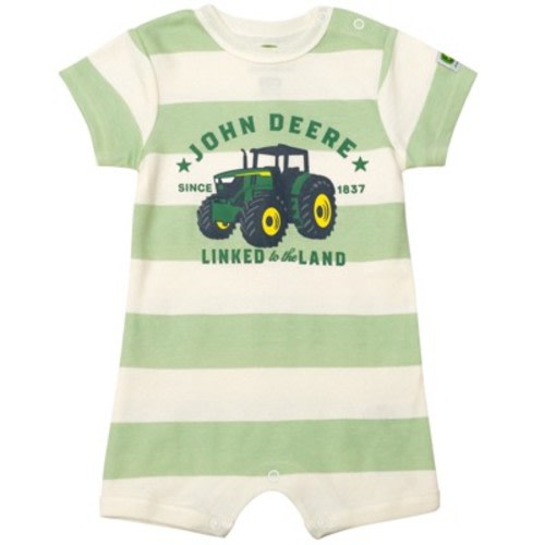 John Deere Newborn Baby Boys Romper Pale Green / Off White Stripes 0-3 Months